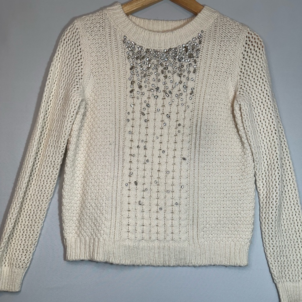 Rebecca Taylor Womens Size XS Wool Blend Embellished Rhinestones Sweater Knit